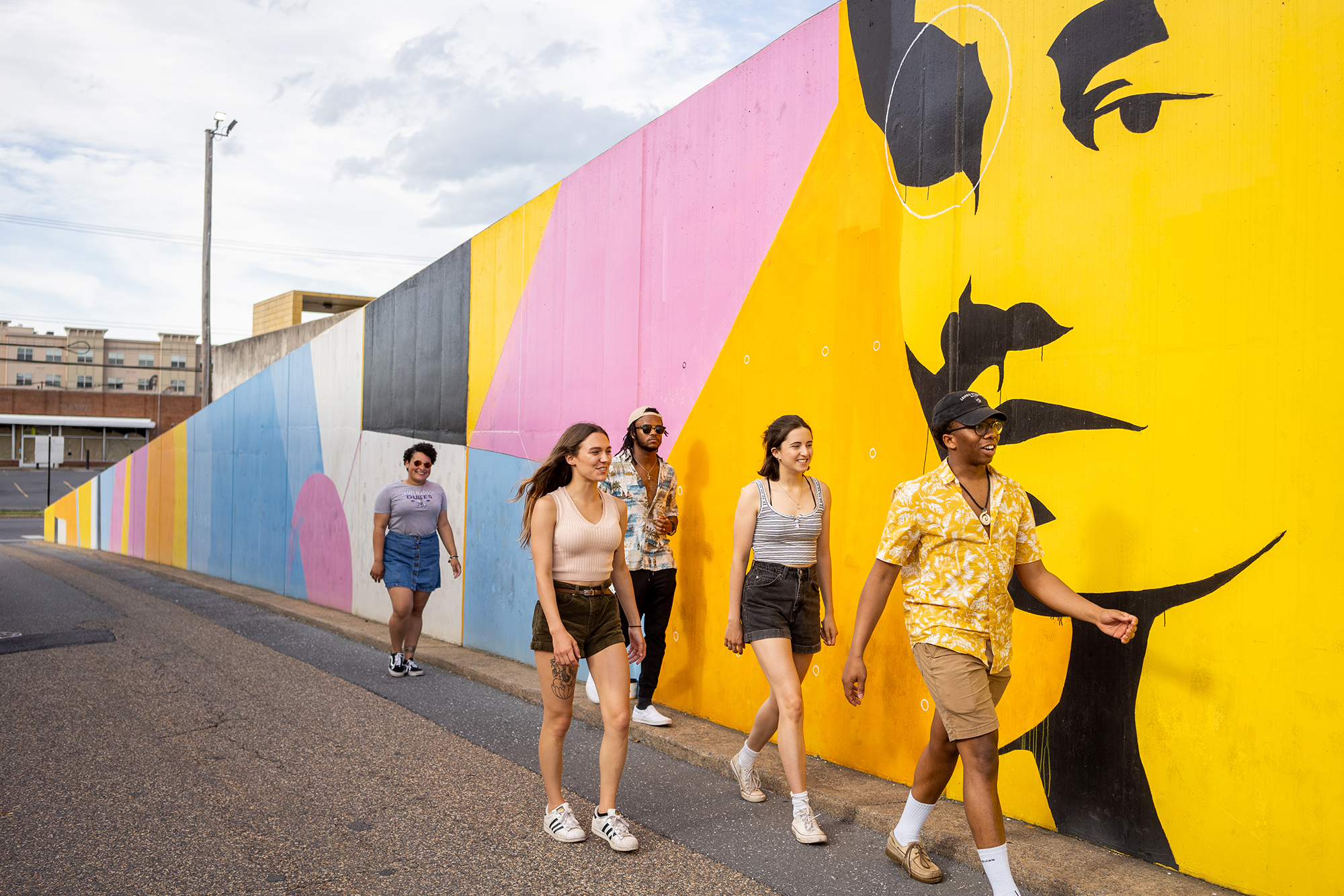 Students enjoying downtown tour