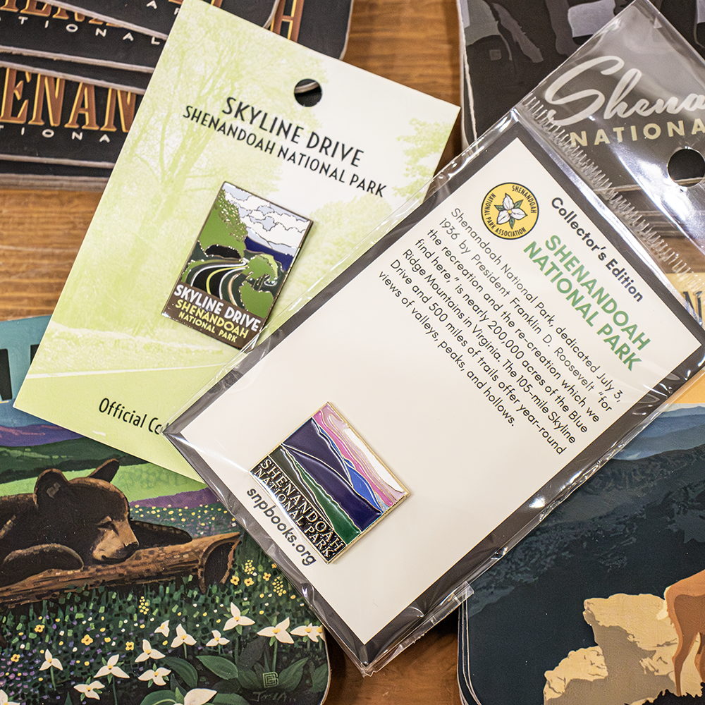 Gift Shoppe Pins Shenandoah National Park pins in packaging.