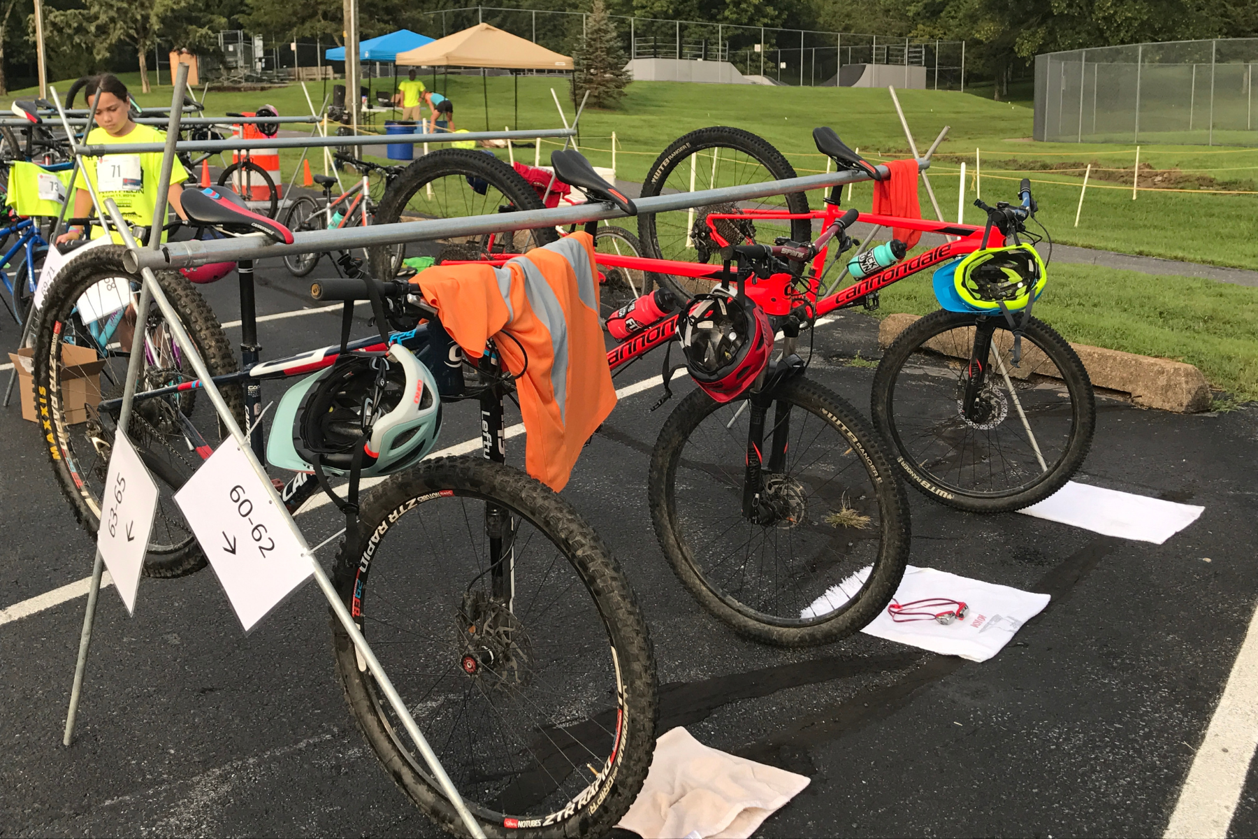 Bikes lined up at an event