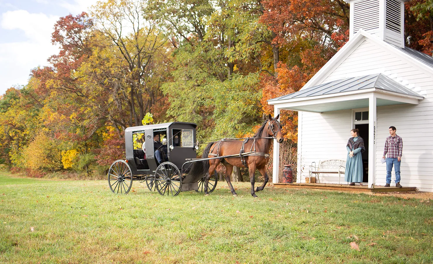 One room School house and horse and buggie