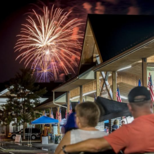 Couple watching exciting fireworks show