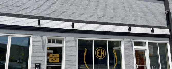 Gray brick building that is Elephant Head Restaurant