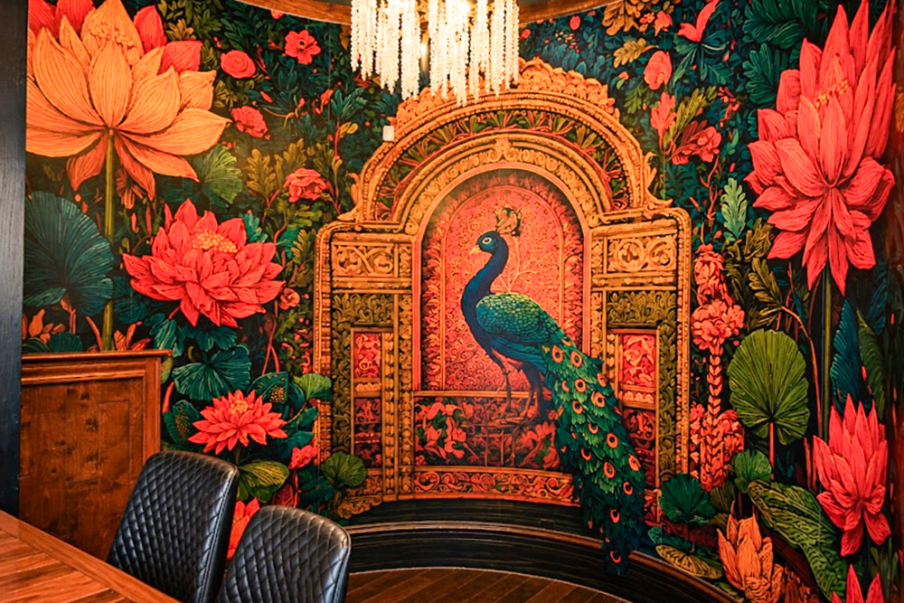 Peacock art on wall