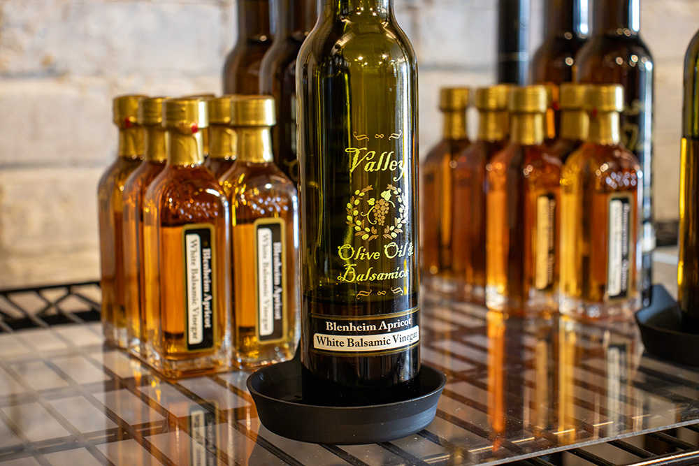 Small bottles of Valley Olive Oil