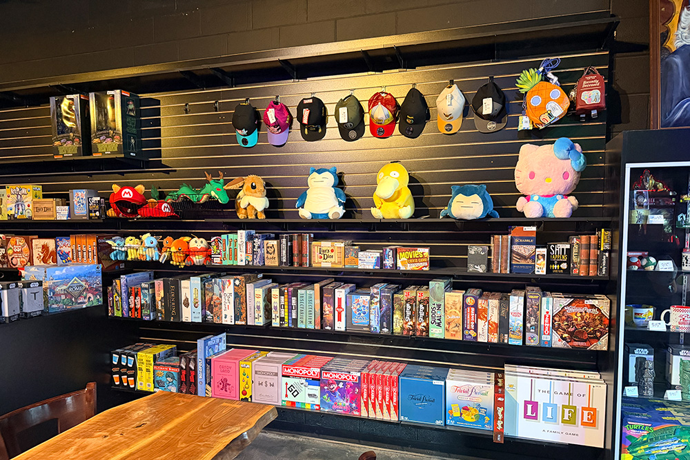 Wall of items and games for purchase