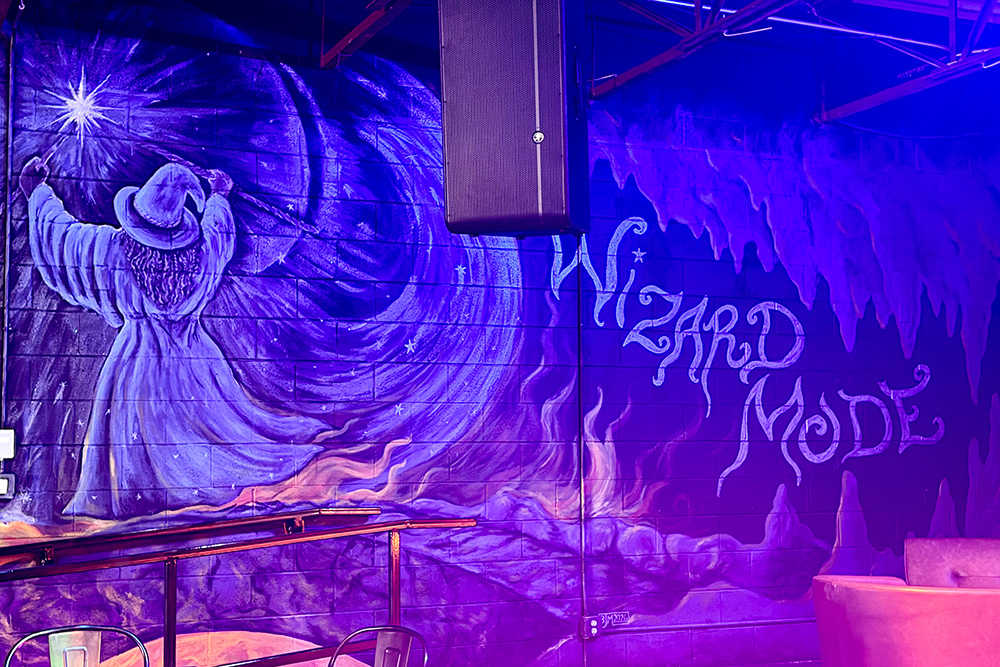 Mural depicting a wizard for Wizard Mode Brewcade